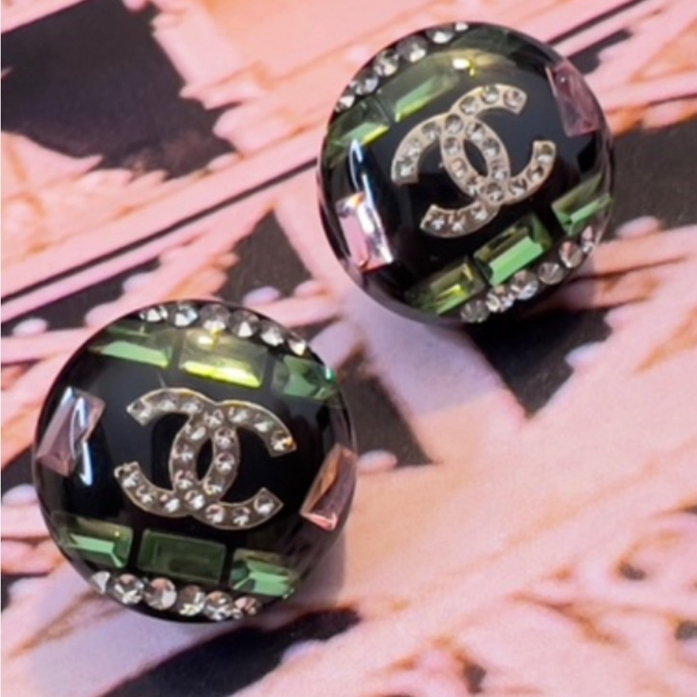 CHANEL B17C Clear Enamel Stud Earrings Authentic